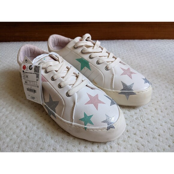 NWT Zara Girls Youth Z3A Bamba Glitter Star Vegan Leather Sneakers, 38, 5.5 US - Picture 1 of 6